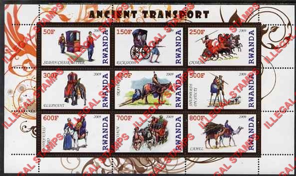 Rwanda 2009 Ancient Transport Illegal Stamp Sheet of 9