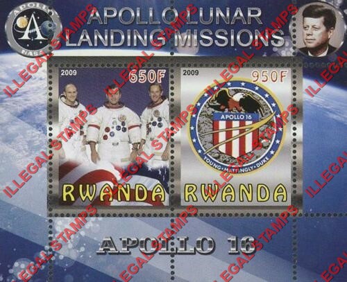 Rwanda 2009 Apollo 16 Illegal Stamp Souvenir Sheet of 2