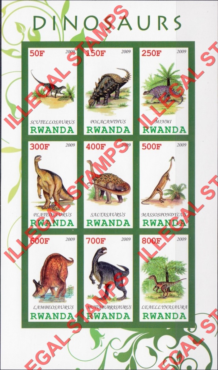 Rwanda 2009 Dinosaurs Illegal Stamp Sheets of 9 (Part 2)