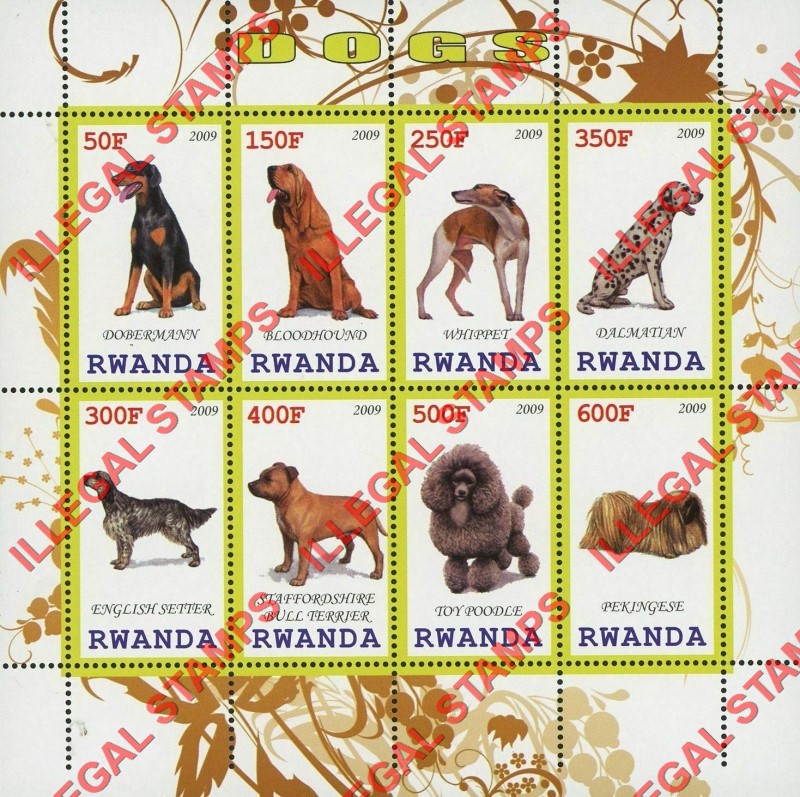 Rwanda 2009 Dogs Illegal Stamp Sheet of 9