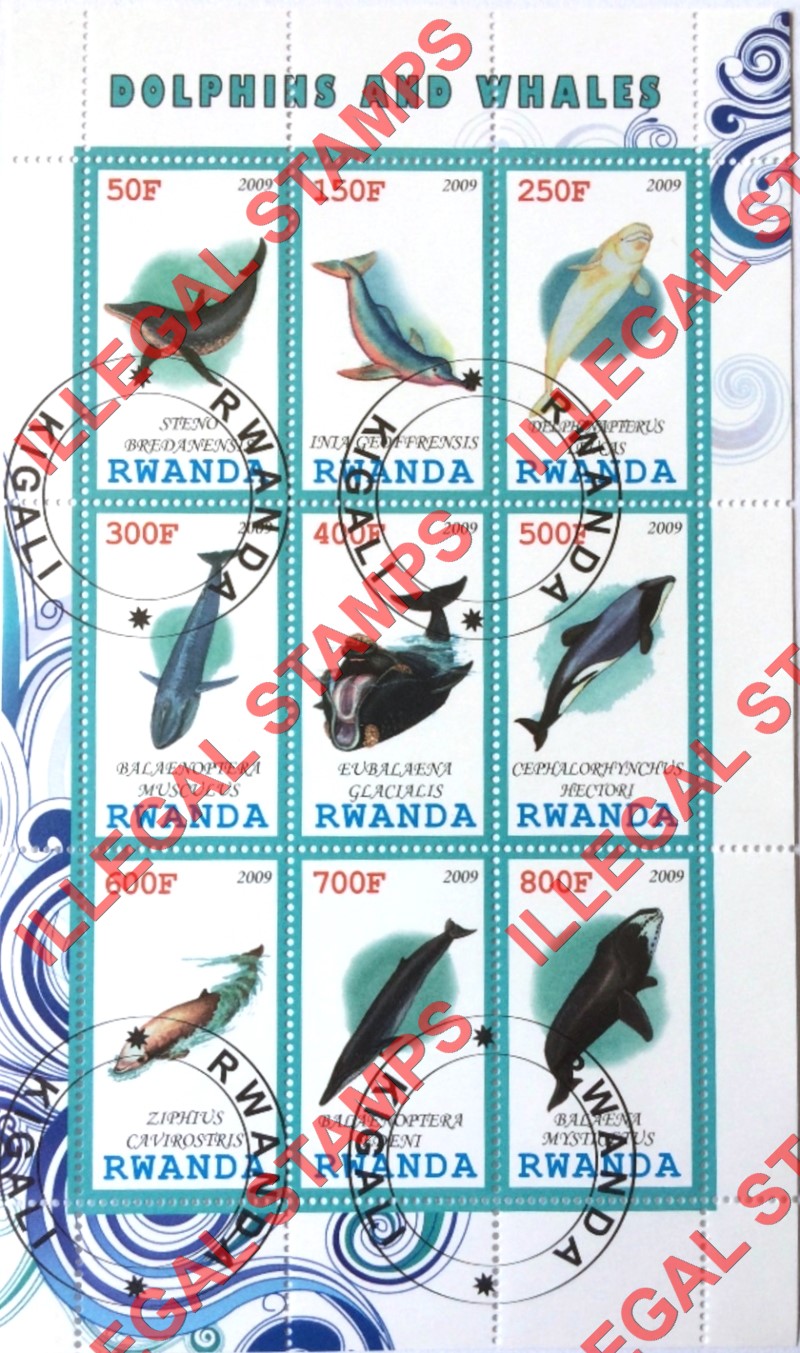 Rwanda 2009 Dolphins and Whales Illegal Stamp Sheet of 9