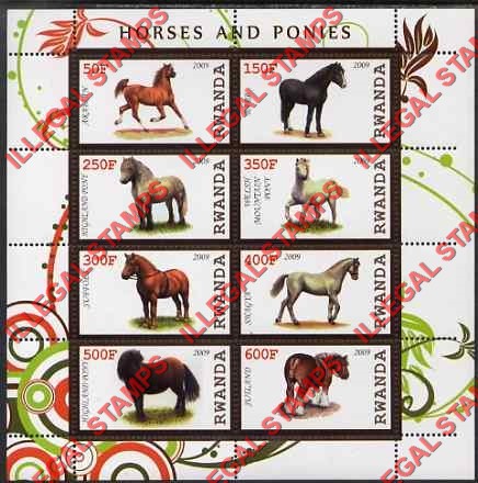 Rwanda 2009 Horses and Ponies Illegal Stamp Sheet of 8