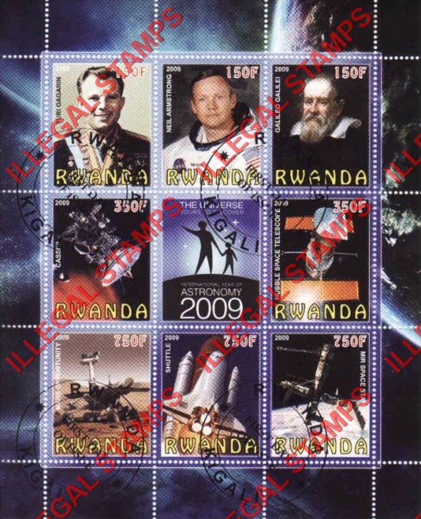 Rwanda 2009 International Year of Astronomy Illegal Stamp Sheet of 8 Plus Label