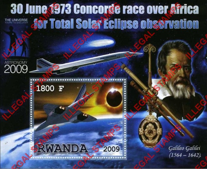 Rwanda 2009 International Year of Astronomy Concorde Illegal Stamp Souvenir Sheet of 1