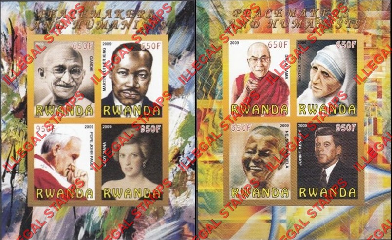Rwanda 2009 Peacemakers and Humanists Illegal Stamp Souvenir Sheets of 4