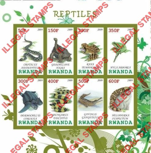 Rwanda 2009 Reptiles Illegal Stamp Sheet of 8