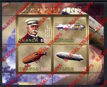 Rwanda 2009 Zeppelins Illegal Stamp Souvenir Sheet of 4