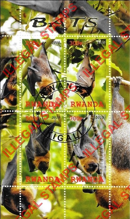 Rwanda 2010 Bats Illegal Stamp Souvenir Sheet of 4