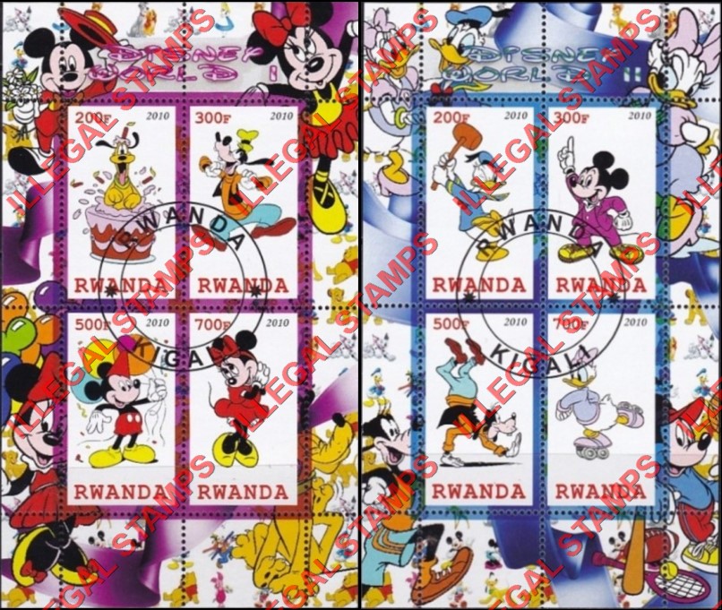 Rwanda 2010 Disney World Cartoon Characters Illegal Stamp Souvenir Sheets of 4