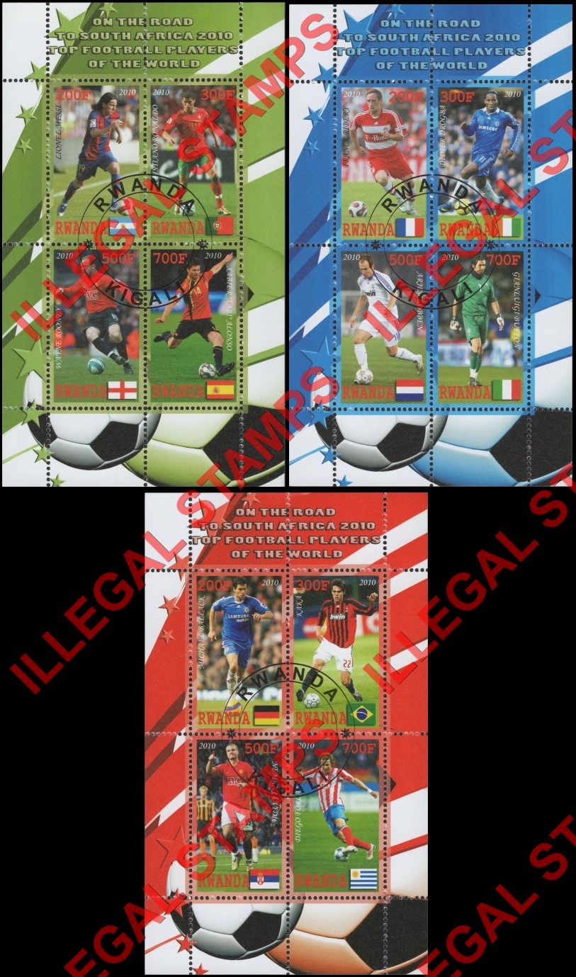 Rwanda 2010 Football Soccer Players Illegal Stamp Souvenir Sheets of 4