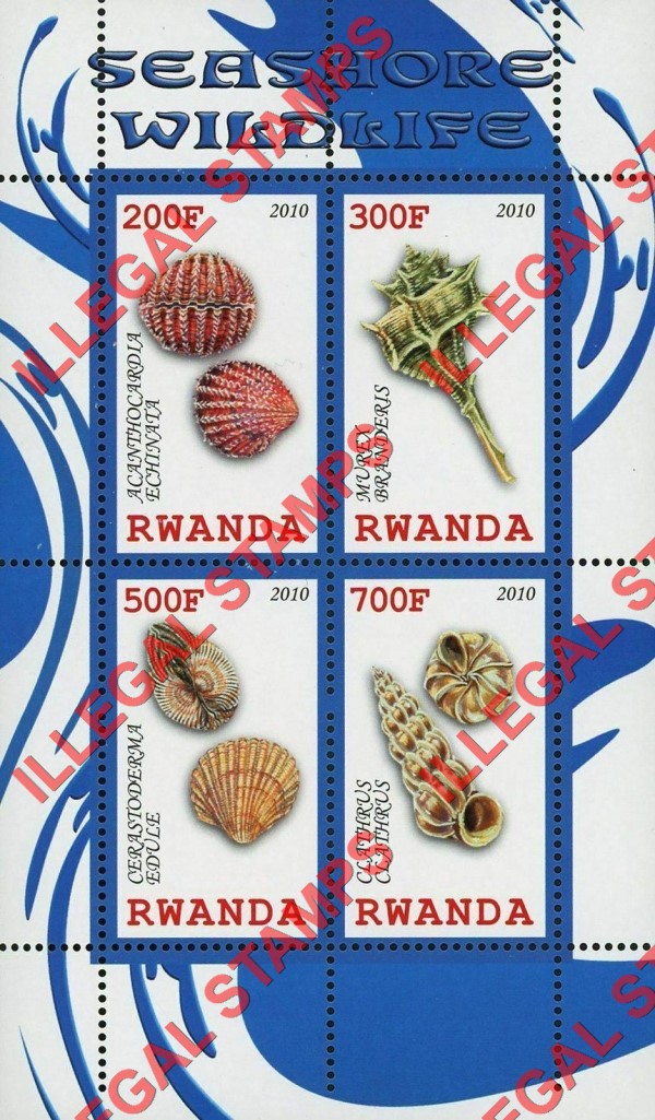 Rwanda 2010 Seashore Wildlife Illegal Stamp Souvenir Sheet of 4