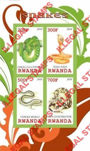 Rwanda 2010 Snakes Illegal Stamp Souvenir Sheet of 4