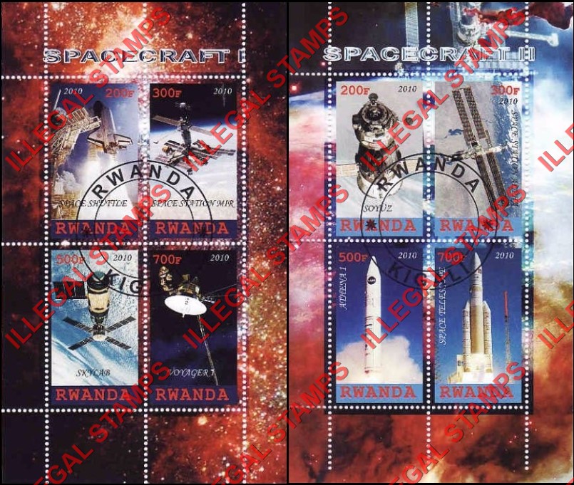 Rwanda 2010 Spacecraft Illegal Stamp Souvenir Sheets of 4