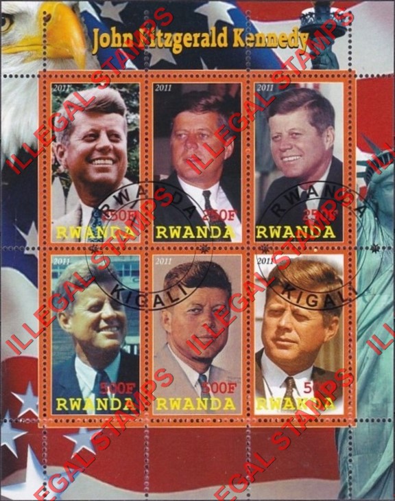Rwanda 2011 John F. Kennedy Illegal Stamp Souvenir Sheet of 6