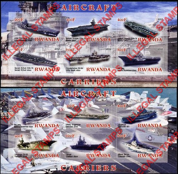Rwanda 2012 Aircraft Carriers Illegal Stamp Souvenir Sheets of 6