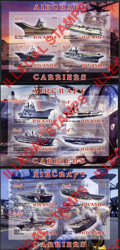 Rwanda 2012 Aircraft Carriers Illegal Stamp Souvenir Sheets of 4