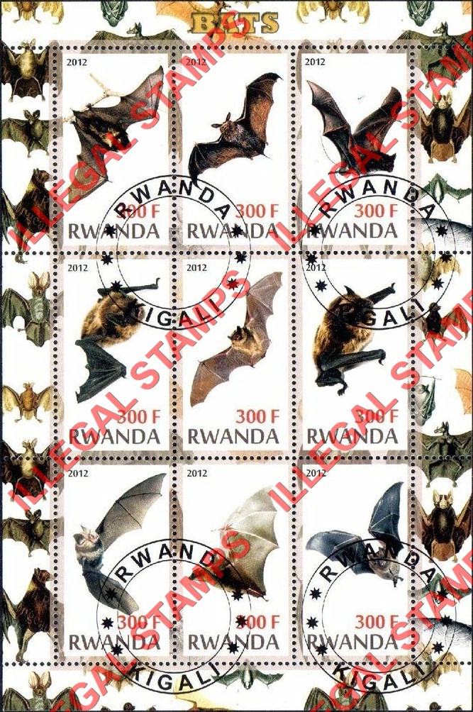 Rwanda 2012 Bats Illegal Stamp Sheet of 9