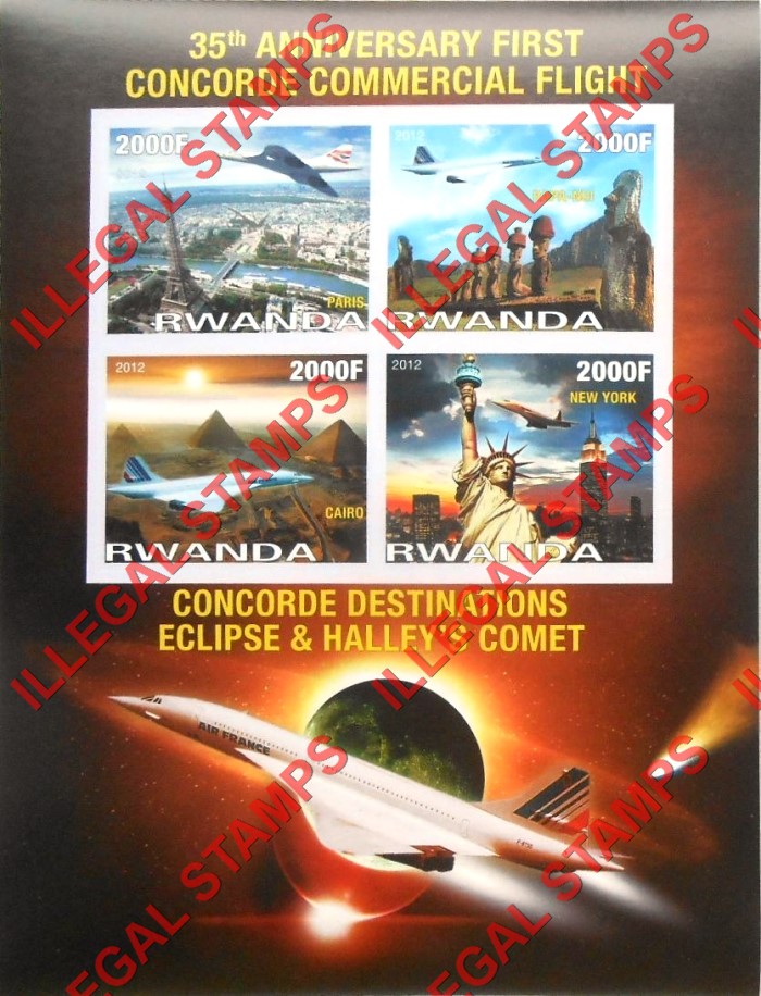Rwanda 2012 Concorde 35th Anniversary Illegal Stamp Souvenir Sheet of 4