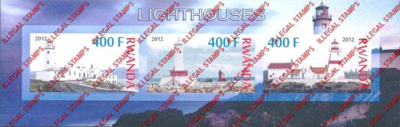 Rwanda 2012 Lighthouses Illegal Stamp Souvenir Sheet of 3