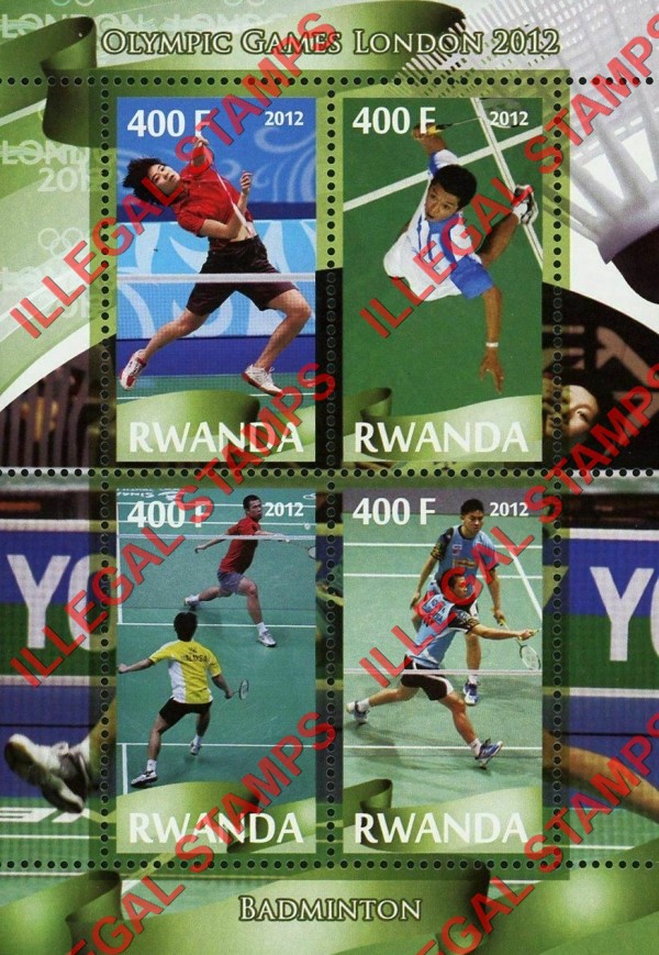Rwanda 2012 Olympic Games Badminton Illegal Stamp Souvenir Sheet of 4