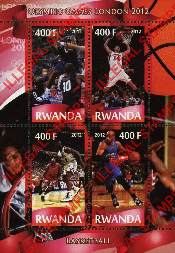 Rwanda 2012 Olympic Games Basketball Illegal Stamp Souvenir Sheet of 4