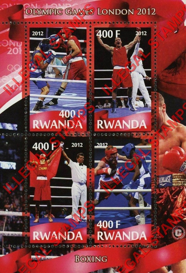 Rwanda 2012 Olympic Games Boxing Illegal Stamp Souvenir Sheet of 4