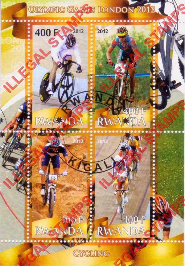Rwanda 2012 Olympic Games Cycling Illegal Stamp Souvenir Sheet of 4