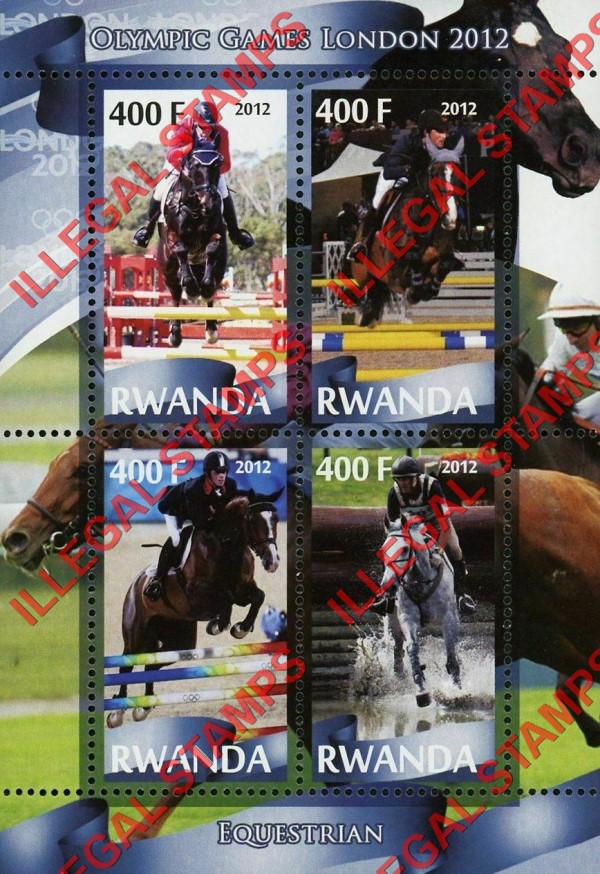 Rwanda 2012 Olympic Games Equestrian Illegal Stamp Souvenir Sheet of 4