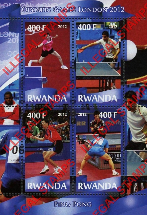 Rwanda 2012 Olympic Games Ping Pong Table Tennis Illegal Stamp Souvenir Sheet of 4
