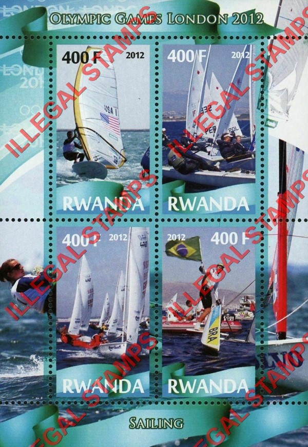 Rwanda 2012 Olympic Games Sailing Illegal Stamp Souvenir Sheet of 4