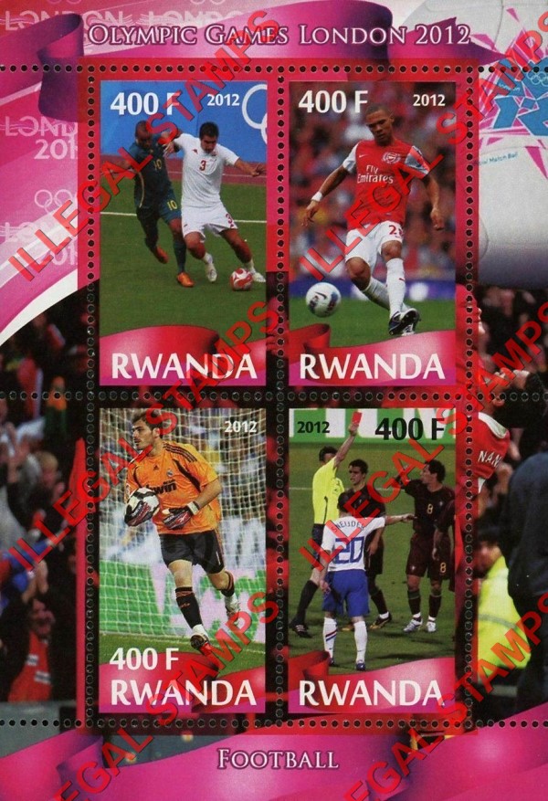 Rwanda 2012 Olympic Games Soccer Football Illegal Stamp Souvenir Sheet of 4