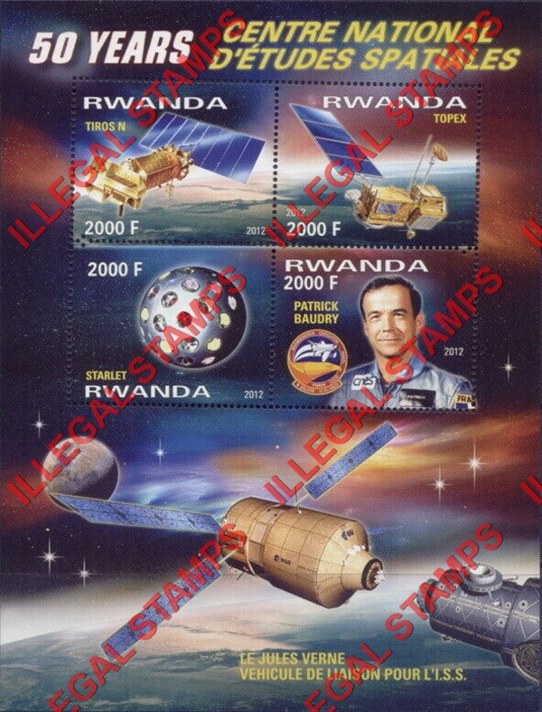 Rwanda 2012 Space 50th Anniversary Jules Verne Illegal Stamp Souvenir Sheet of 4