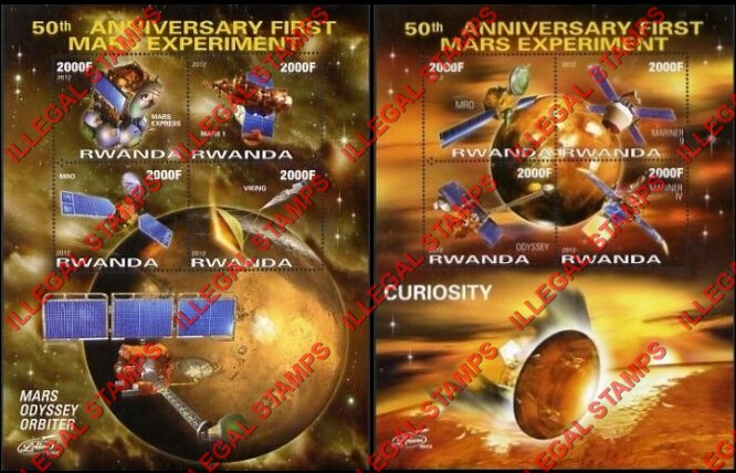 Rwanda 2012 Space 50th Anniversary Mars Experiment Illegal Stamp Souvenir Sheets of 4