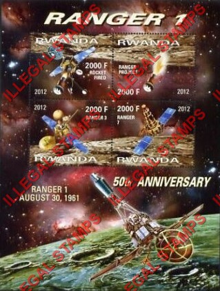 Rwanda 2012 Space 50th Anniversary Ranger 1 Illegal Stamp Souvenir Sheet of 4