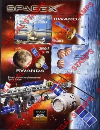 Rwanda 2012 Space 50th Anniversary SpaceX Illegal Stamp Souvenir Sheet of 4
