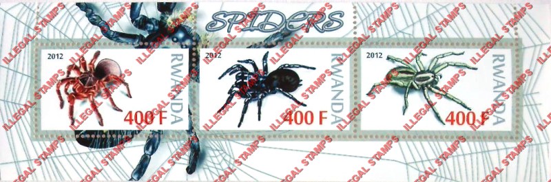 Rwanda 2012 Spiders Illegal Stamp Souvenir Sheet of 3
