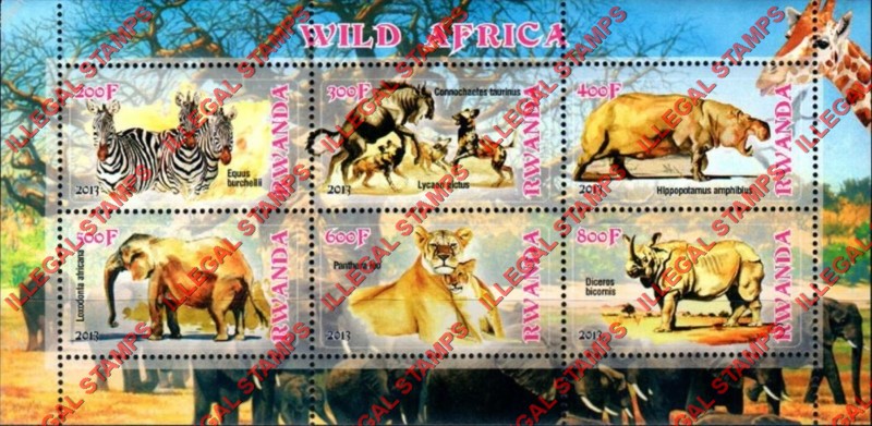 Rwanda 2013 Animals Fauna Wild Africa Illegal Stamp Souvenir Sheet of 6