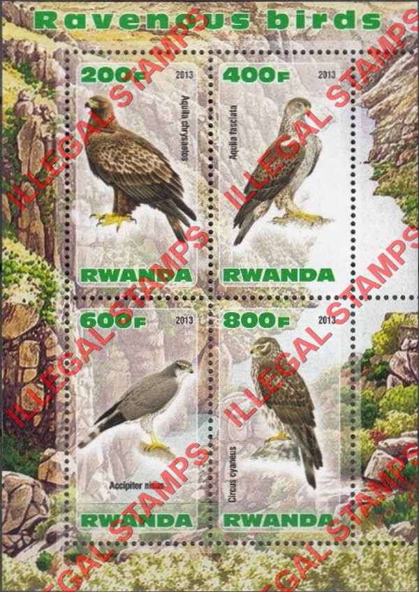 Rwanda 2013 Birds of Prey Ravenous Birds Illegal Stamp Souvenir Sheet of 4