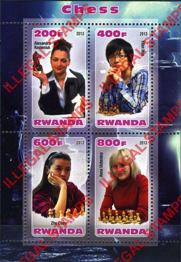 Rwanda 2013 Chess Women Chess Players Illegal Stamp Souvenir Sheet of 4