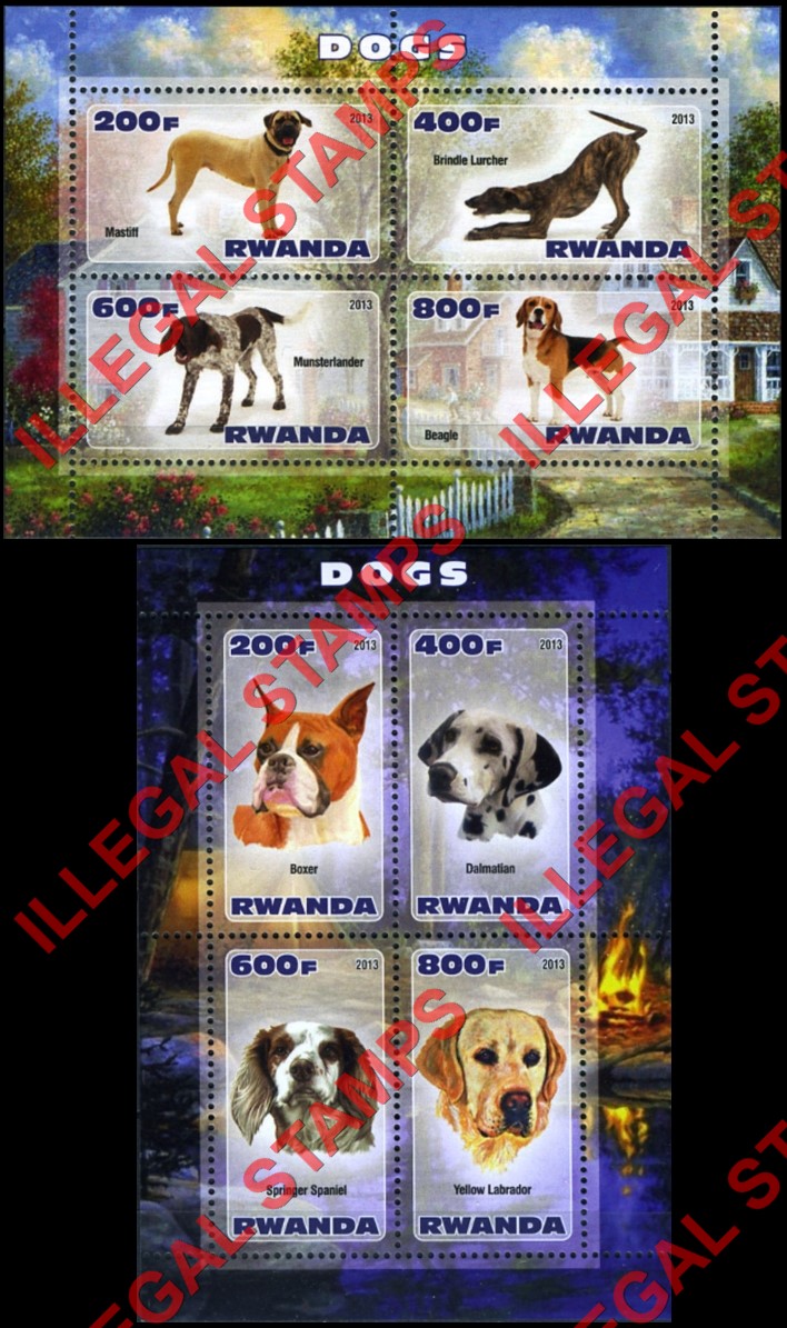 Rwanda 2013 Dogs Illegal Stamp Souvenir Sheets of 4