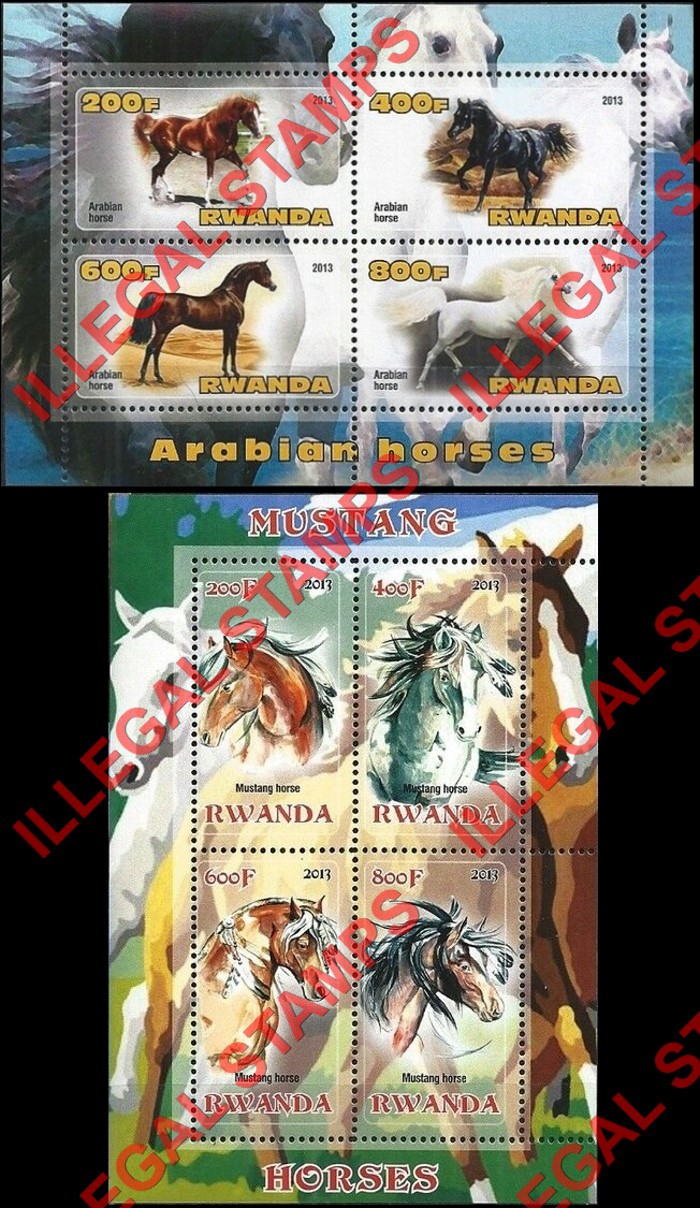 Rwanda 2013 Horses Illegal Stamp Souvenir Sheets of 4
