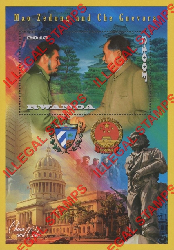 Rwanda 2013 Mao Zedong and Che Guevara Illegal Stamp Souvenir Sheet of 1