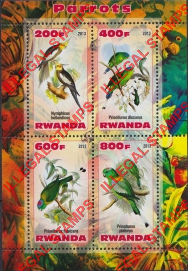 Rwanda 2013 Parrots Illegal Stamp Souvenir Sheet of 4