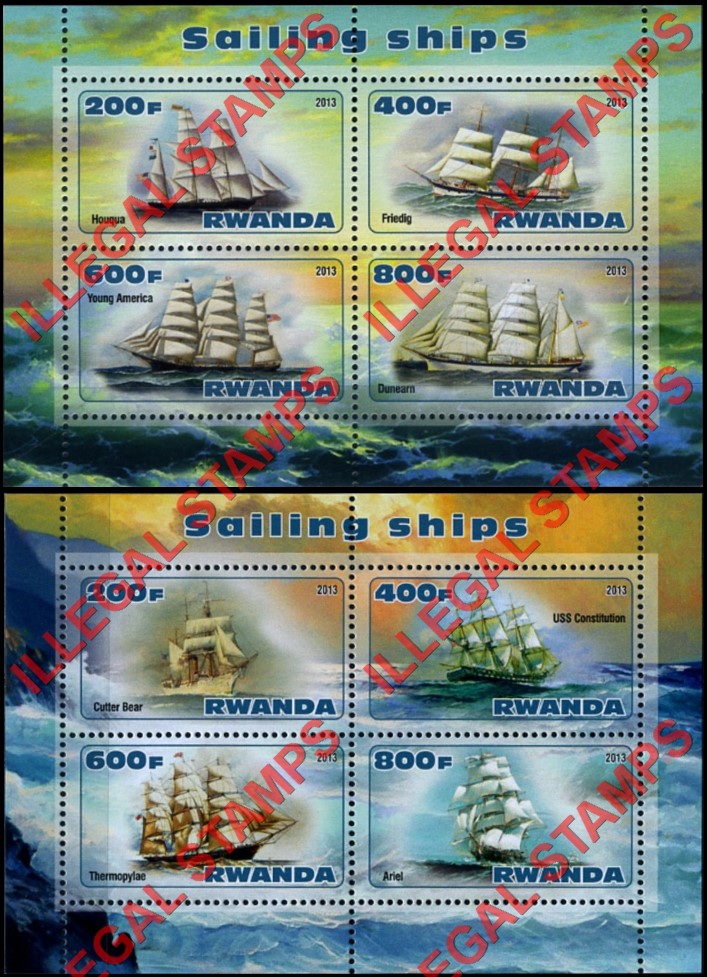 Rwanda 2013 Sailing Ships Illegal Stamp Souvenir Sheets of 4