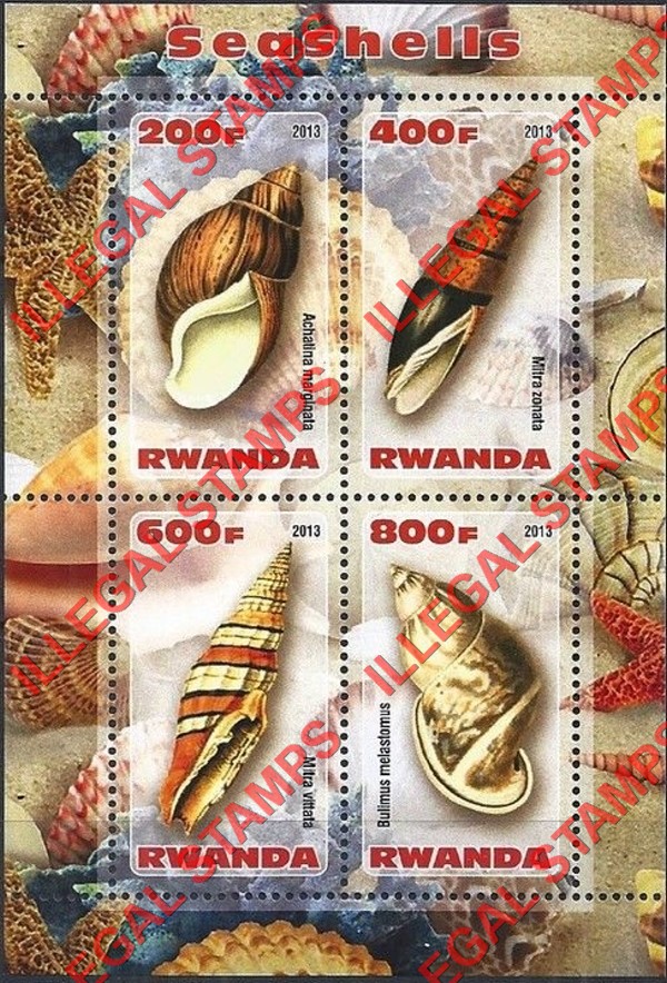 Rwanda 2013 Seashells Illegal Stamp Souvenir Sheet of 4