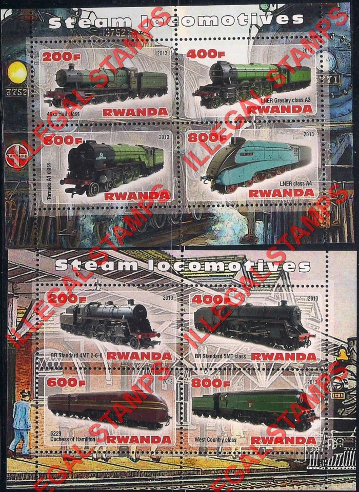 Rwanda 2013 Steam Locomotives Illegal Stamp Souvenir Sheets of 4 (Part 2)