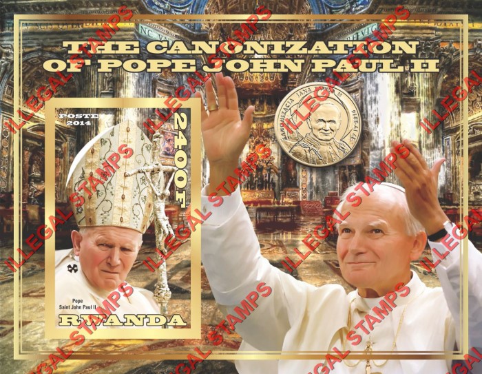 Rwanda 2014 Pope John Paul II Canonization Illegal Stamp Souvenir Sheet of 1