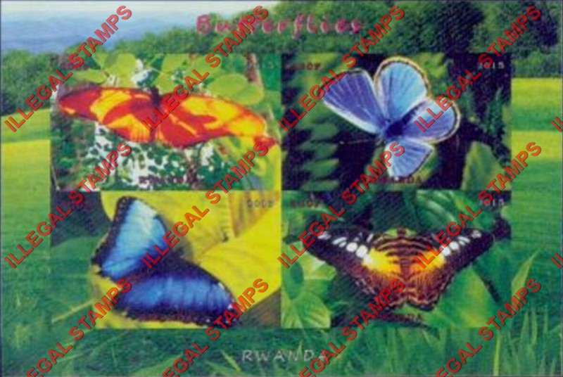Rwanda 2015 Butterflies Illegal Stamp Souvenir Sheet of 6