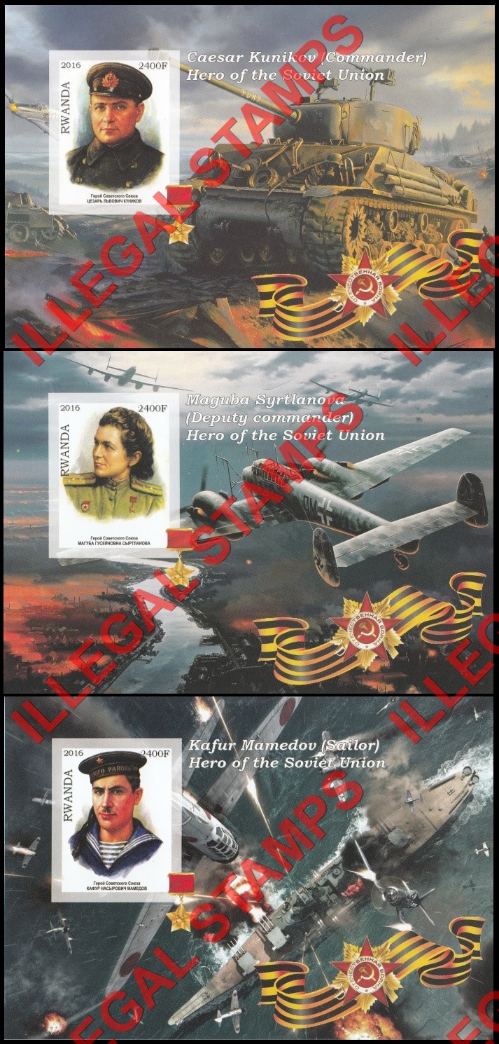 Rwanda 2016 Heroes of the Soviet Union Illegal Stamp Souvenir Sheets of 1 (Part 2)