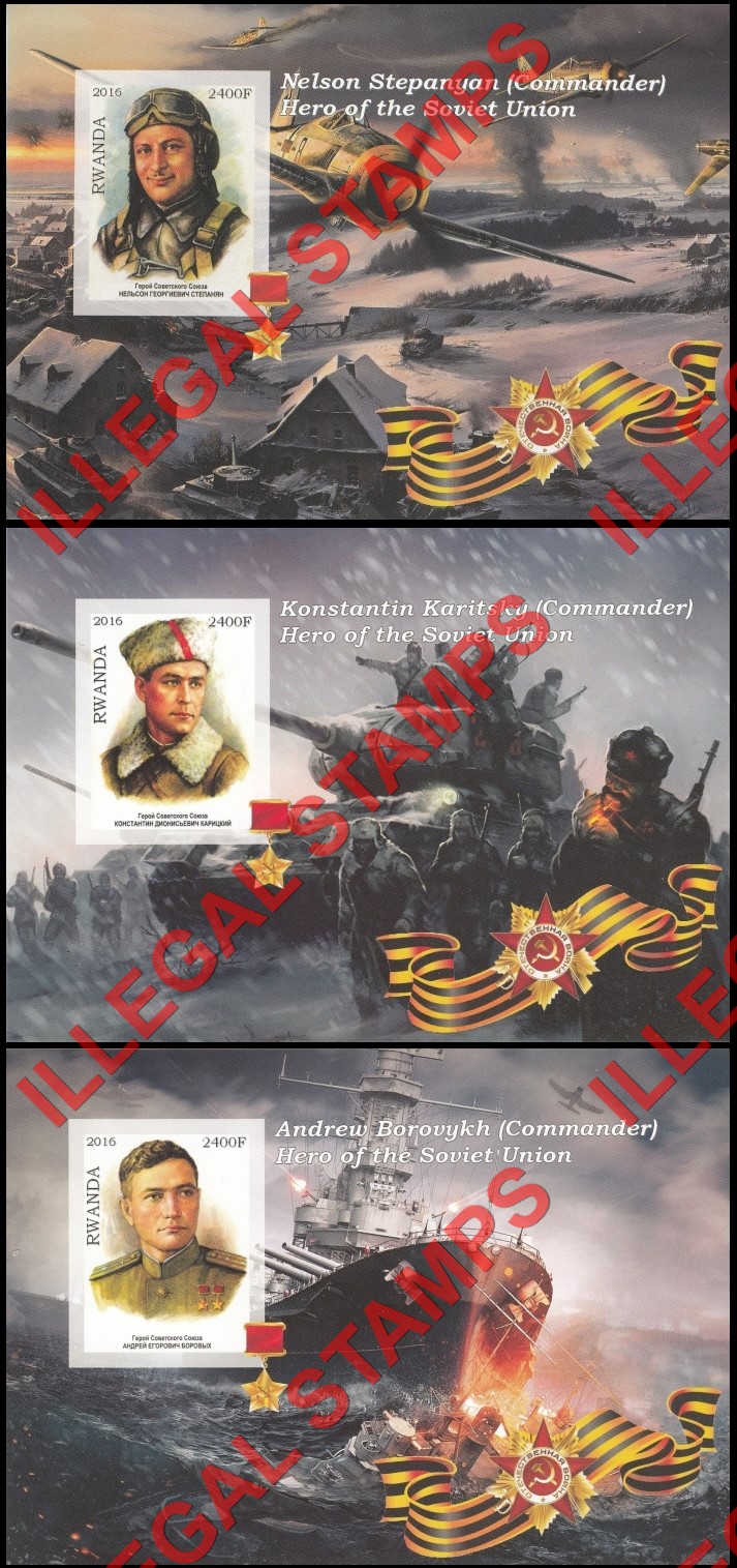 Rwanda 2016 Heroes of the Soviet Union Illegal Stamp Souvenir Sheets of 1 (Part 3)